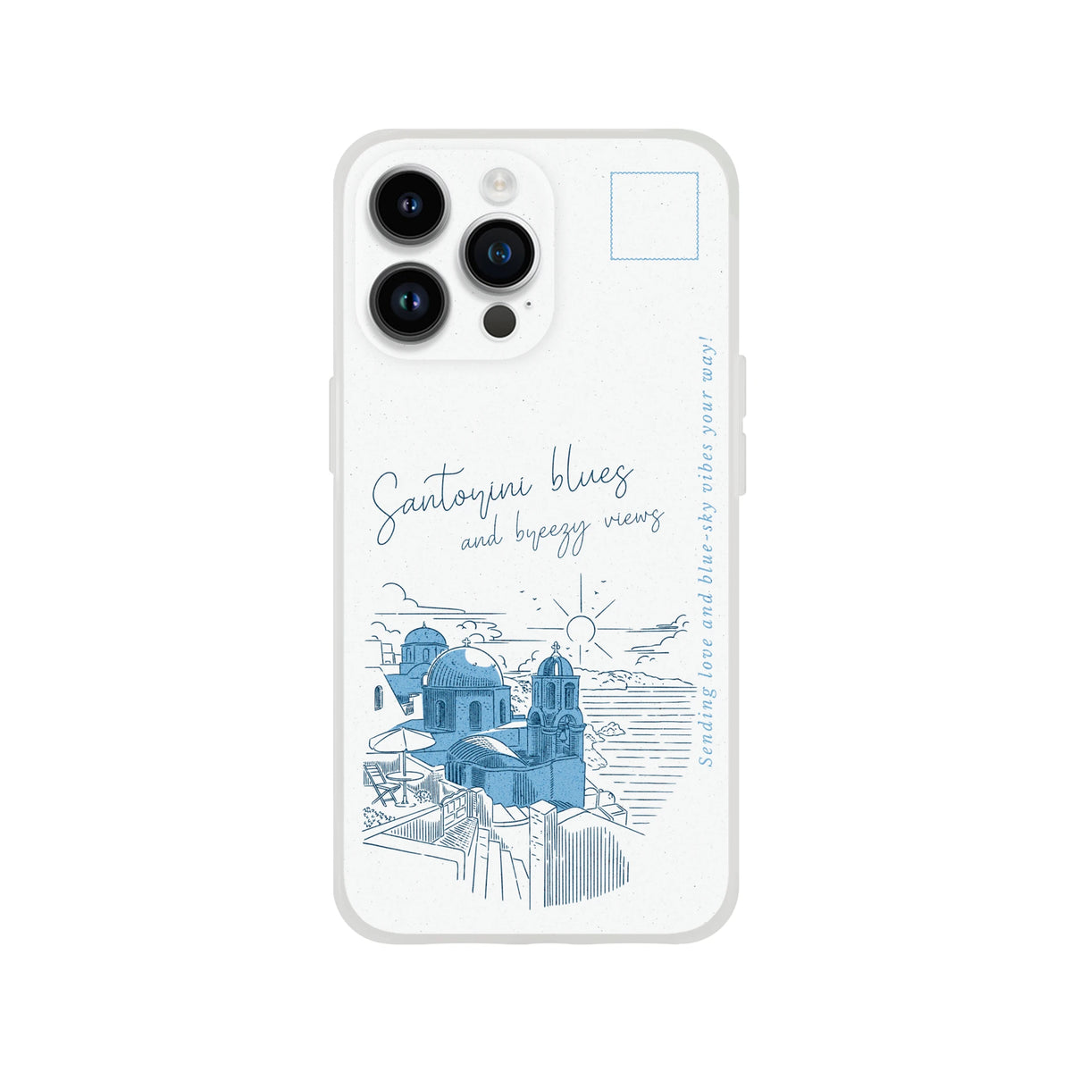 Vintage Postcard iPhone Case Santorini Holiday with blue Santorini skyline illustration and matte finish
