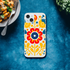 Floral iPhone case protective cover, frosty transparent with bold red, yellow, blue flower design for iPhone 13-16.