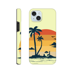 Retro Tropical Sunset Palm Tree Beach Cover for iPhone 13-16 with wraparound palm design and shock-absorbing protection