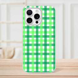 Green gingham iPhone case with bold checkered print for a cute, streetwear-ready look.