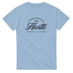 Light blue Hustle graphic men's T-shirt, soft cotton-blend, bold script logo on chest.