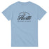 Light blue Hustle graphic men's T-shirt, soft cotton-blend, bold script logo on chest.