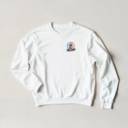 White sweatshirt featuring a colorful "Full Send" palm tree logo on the chest, representing modified car culture streetwear.