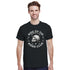 Male model wearing black cotton-blend T-shirt with skull and Ride or Die Rider Club graphic.