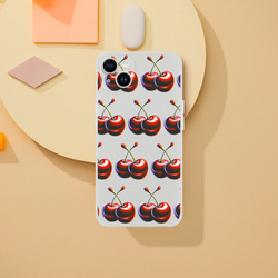 Clear cherry-pattern slim phone case for iPhone 13–16, flexible protective cover.