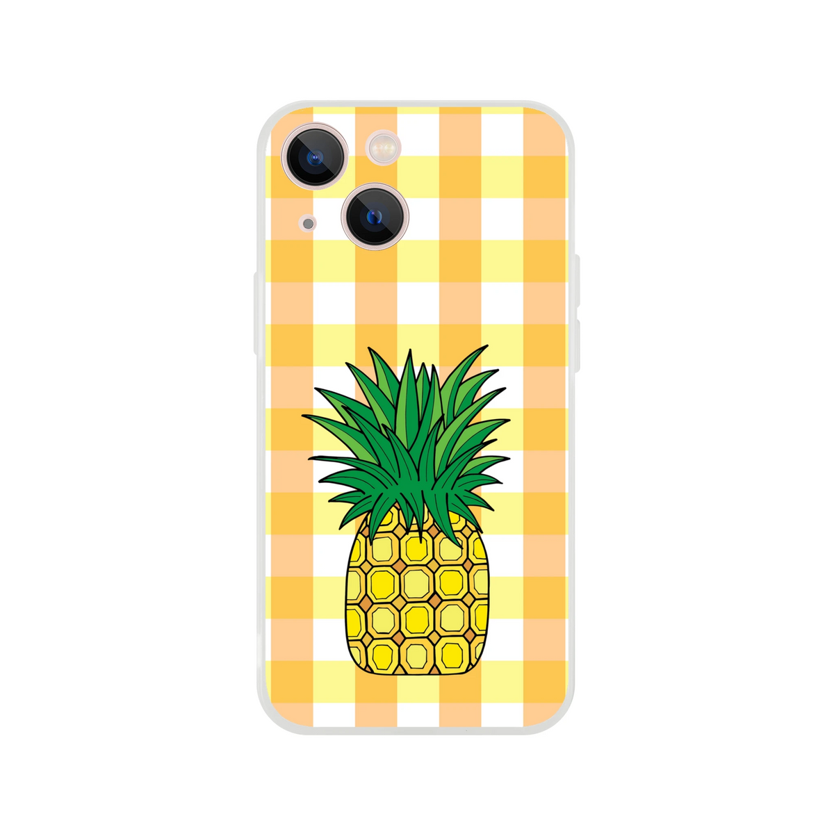 Pineapple gingham iPhone case for 13-16, summer aesthetic phone cover.