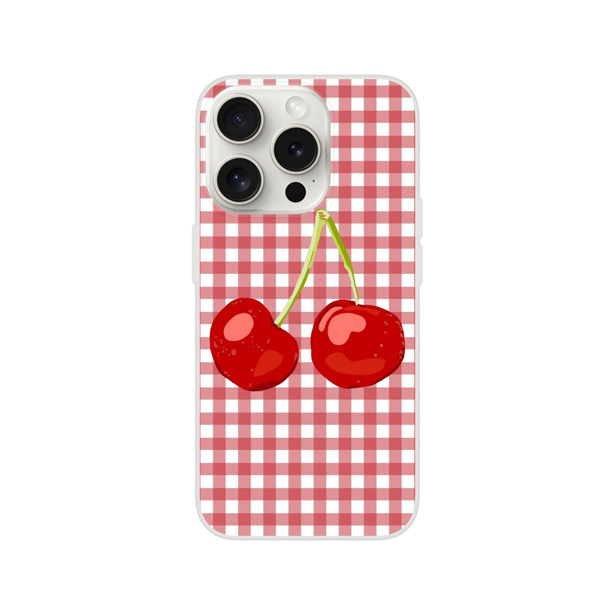 Cute Cherry Gingham iPhone Case for iPhone 13-16 with coquette aesthetic, red gingham pattern and cherries.