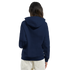 Back view of navy Good Vibes Only women's graphic hoodie; 50/50 cotton/poly, double-lined hood, front pocket.