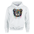 Men's teddy bear hoodie in white with a colorful dripping graffiti bear graphic.