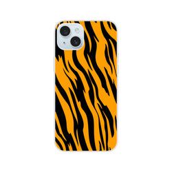 Orange and black tiger print iPhone case for iPhone 13–16 with bold animal aesthetic and slim matte shell.