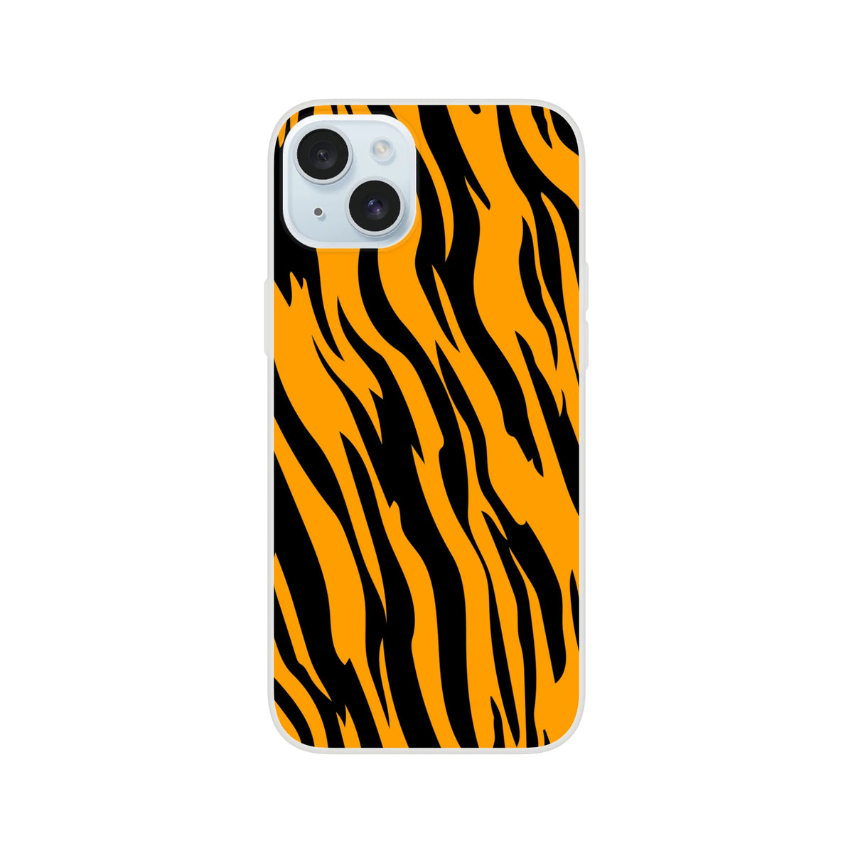 Orange and black tiger print iPhone case for iPhone 13–16 with bold animal aesthetic and slim matte shell.