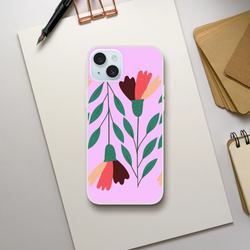 Cute floral iPhone case with pastel pink background and green leaves, vintage aesthetic for iPhone 13-16