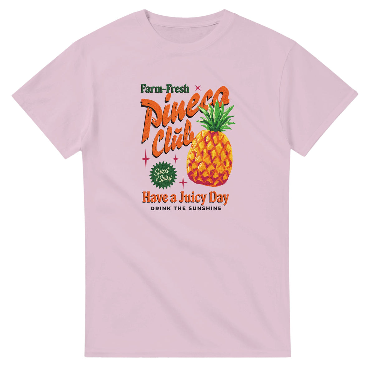 Pink Pineapple graphic women's T-shirt, soft cotton blend, crew neck, short sleeves, bold pineapple art.
