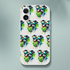 Chill Dog phone case for iPhone 13–16: slim transparent shell with repeating sunglasses-dogs and green popsicles.