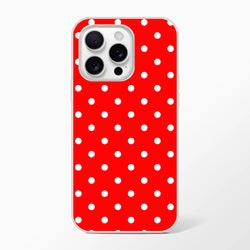 Retro red and white polka dot iPhone case with shock-absorbing TPU shell suitable for iPhone 13-16 models.