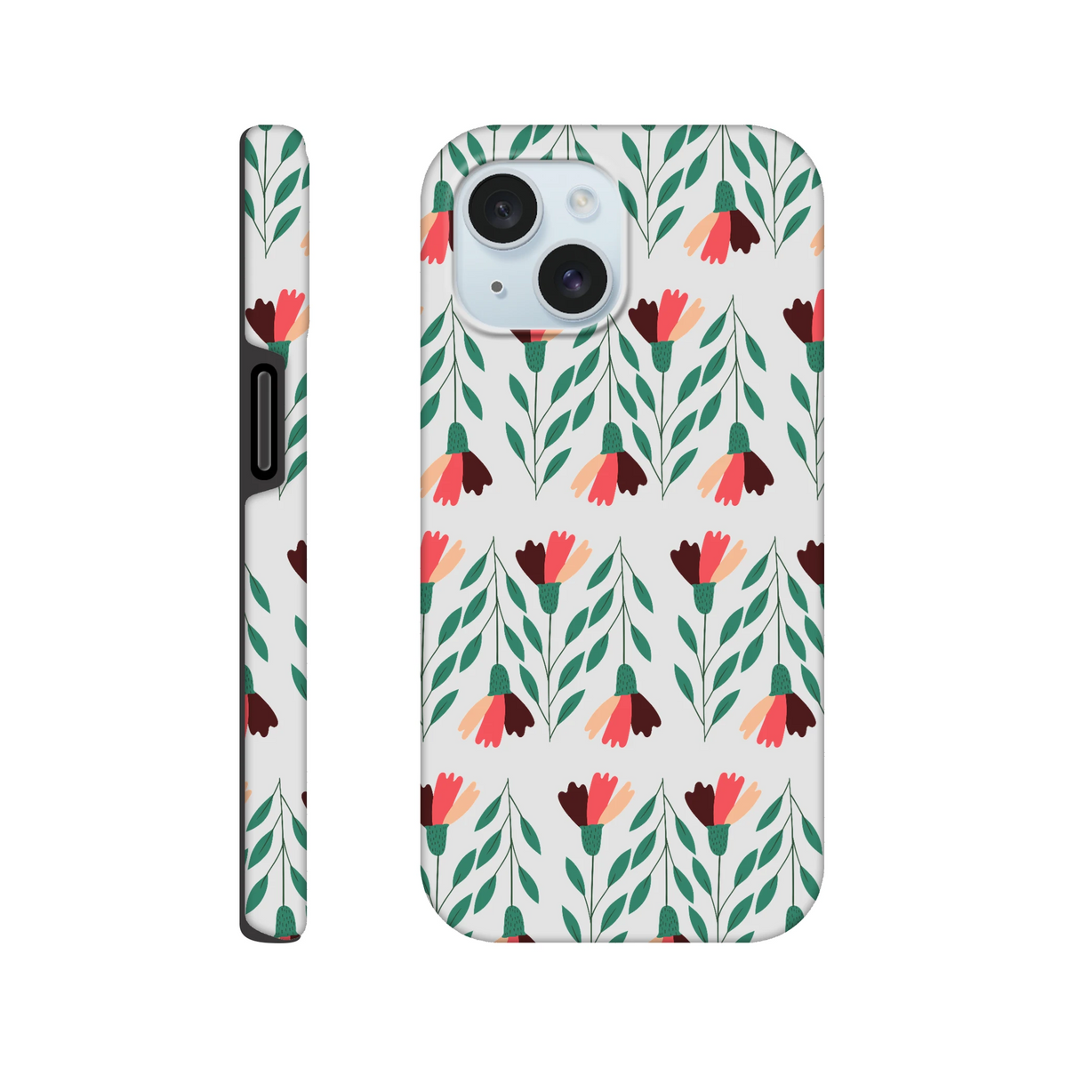 Floral tough phone case with dual-layer protection and wraparound print for iPhone 16/15/14/13.