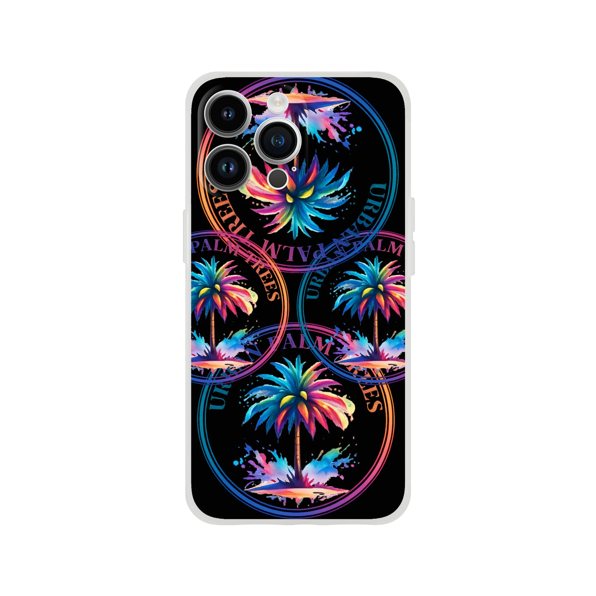 Urban Palm Trees iPhone Case for 13-16, retro palm design with a matte finish, slim shock-absorbing TPU