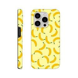 Yellow banana pattern iPhone case with cute fruit wraparound design for tough protection and playful style.