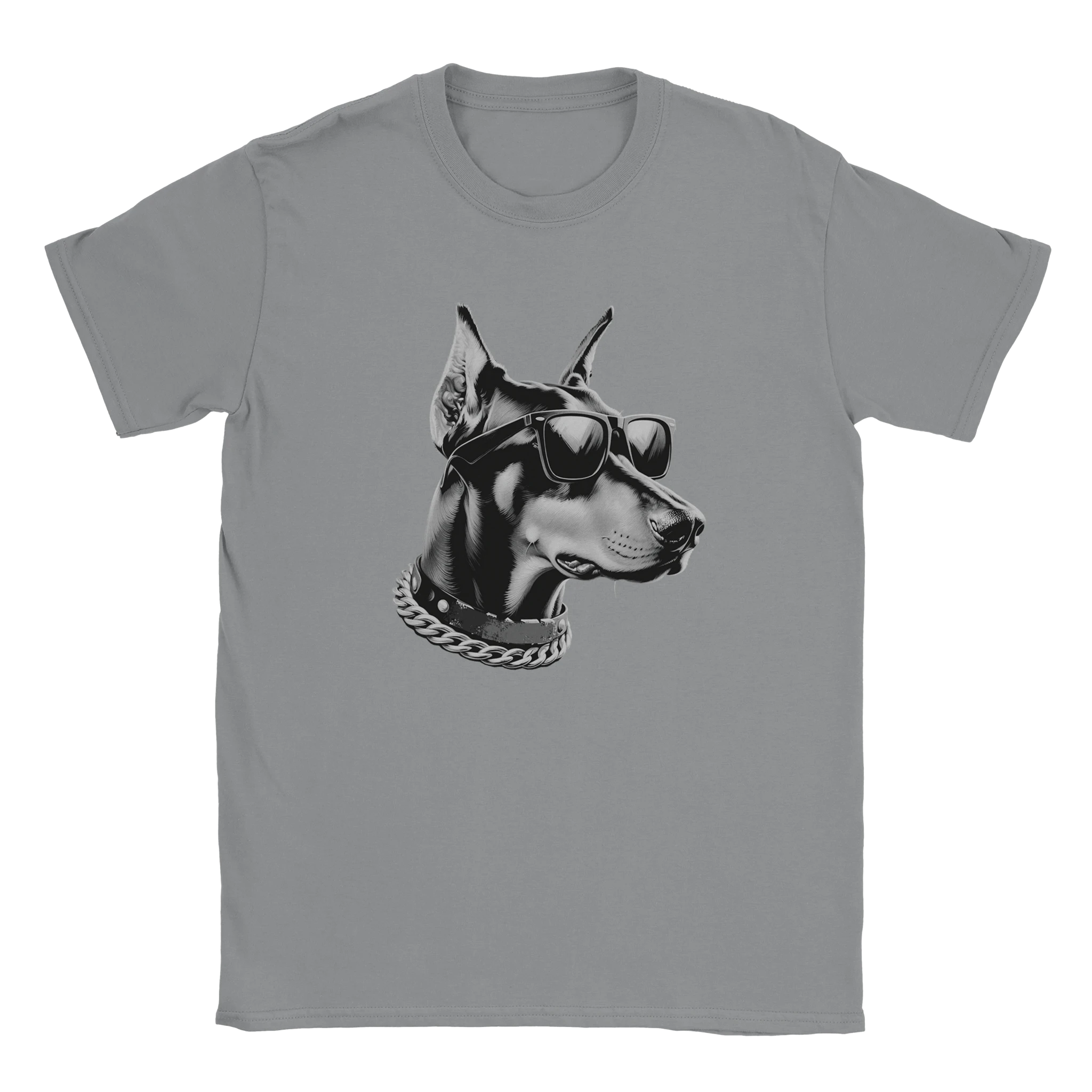 Gangster dog graphic tee: dog with sunglasses and chain on a soft cotton blend shirt
