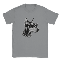 Gangster dog graphic tee: dog with sunglasses and chain on a soft cotton blend shirt
