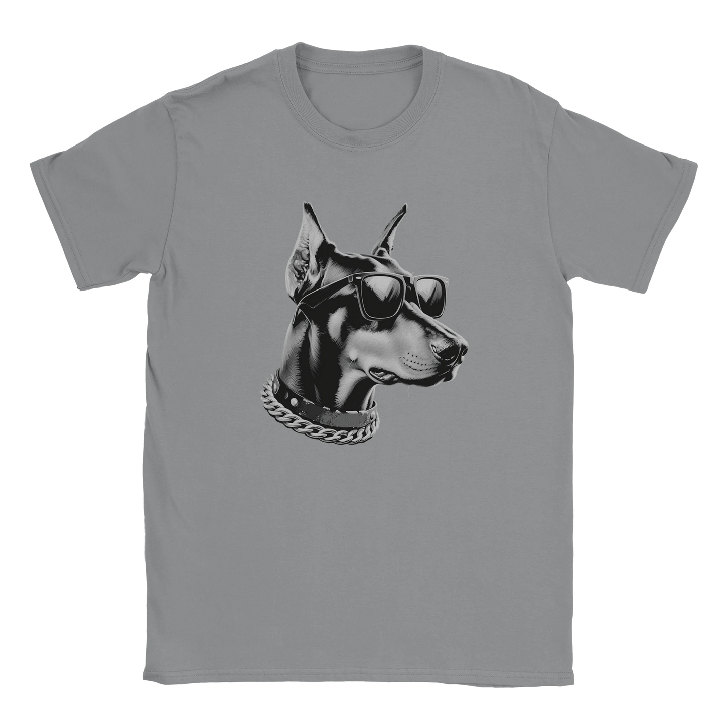 Gangster dog graphic tee: dog with sunglasses and chain on a soft cotton blend shirt