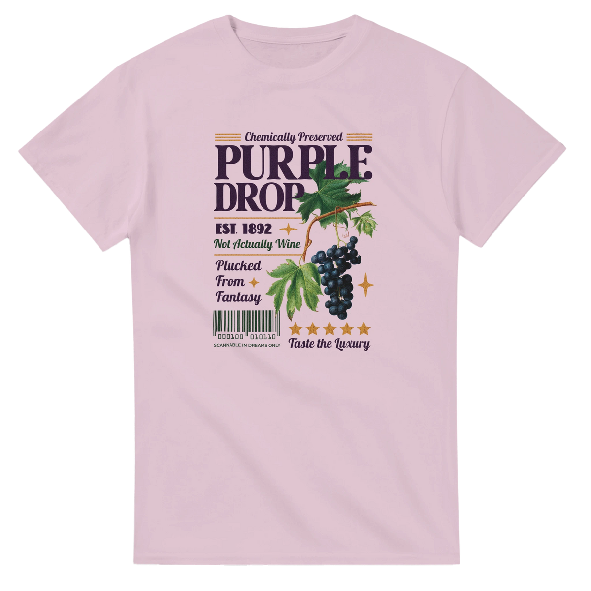Vintage purple grape graphic tee for women with grape clusters and retro typography