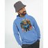 Blue cotton-blend men's urban teddy bear hoodie with bold graphic print