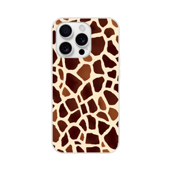 Brown giraffe-print iPhone case for iPhone 13–16 with safari animal design and triple-camera cutout.