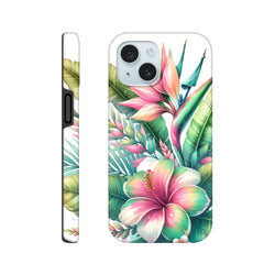 Tropical hibiscus and bird of paradise floral iPhone case with impact-resistant protection for street style.