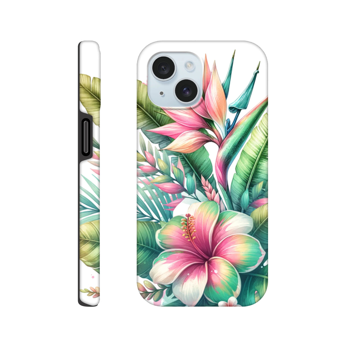 Tropical hibiscus and bird of paradise floral iPhone case with impact-resistant protection for street style.
