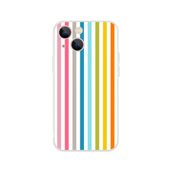 Pastel rainbow stripe iPhone case with frosted transparent shell for iPhone 13–16, colorful retro cover