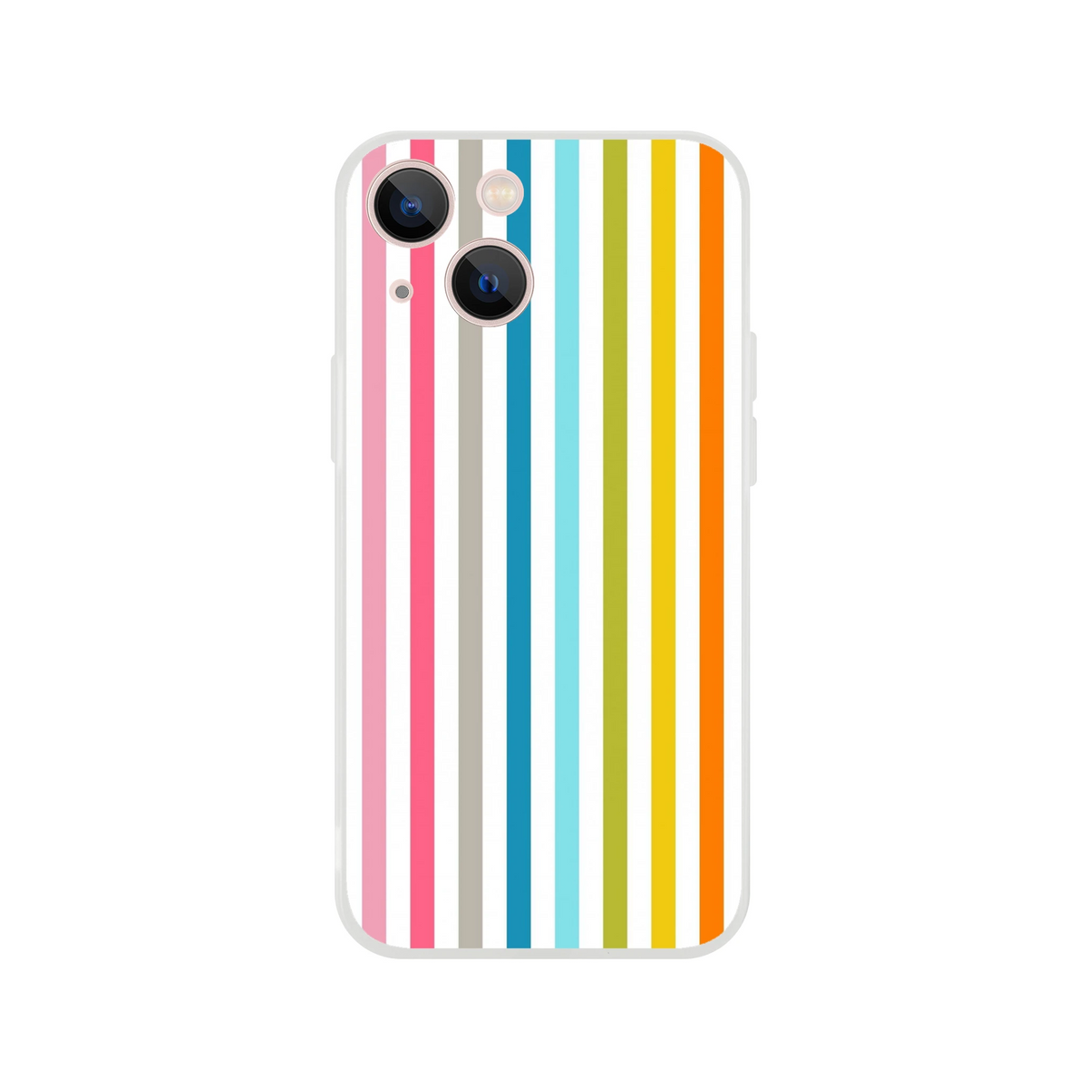 Pastel rainbow stripe iPhone case with frosted transparent shell for iPhone 13–16, colorful retro cover