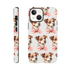 Cute dog phone case with pink bow pattern for iPhone 16/15/14/13, dual-layer protective wraparound print