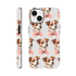 Cute dog head pattern phone case with pink bow for iPhone 16/15/14/13, dual-layer protective wraparound print