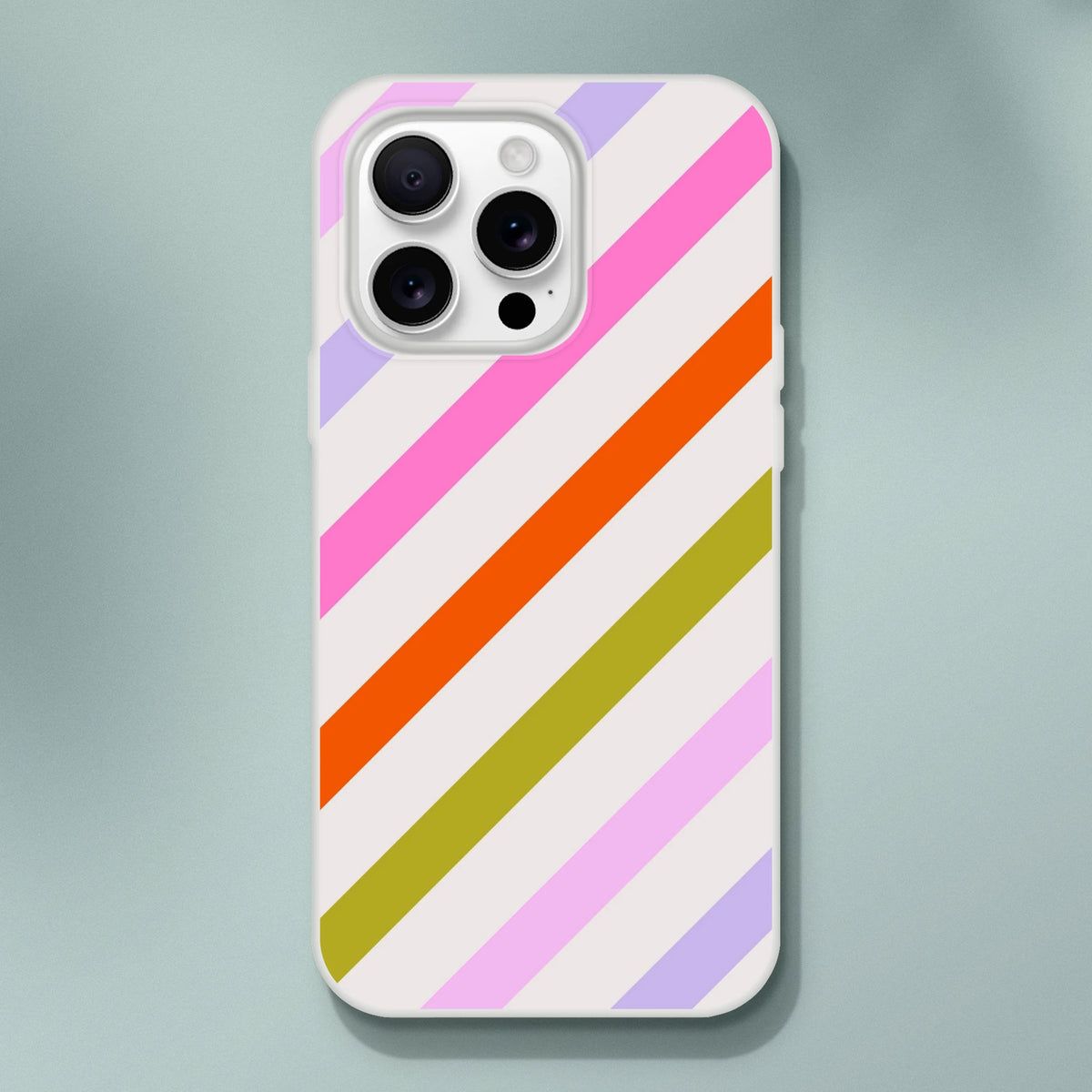 Pastel rainbow diagonal stripe iPhone case for 13–16 with a slim, matte finish