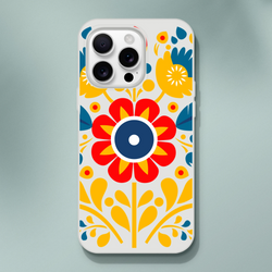 Frosty transparent floral phone case for iPhone 13-16, slim protective, flexible shell with bold colorful blooms.