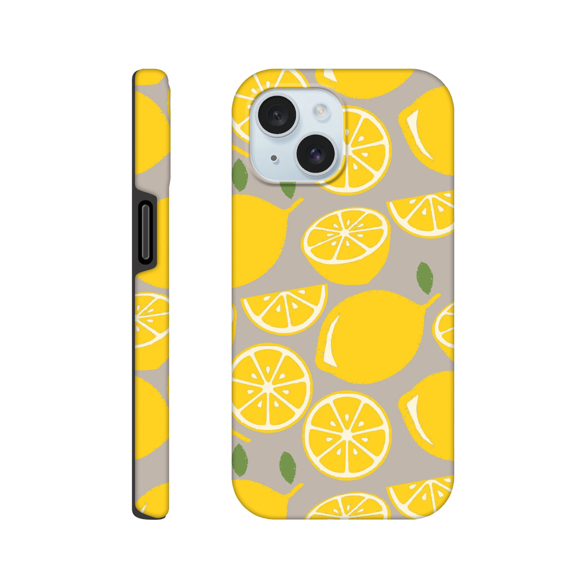 Cute yellow lemon tough iPhone case with bold citrus pattern and drop guard handling for city life street style.