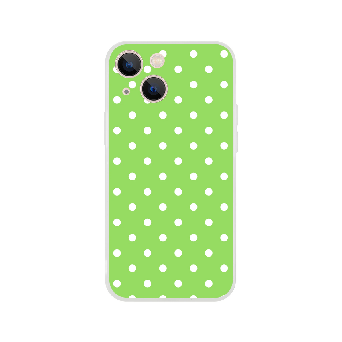 Retro green phone case with white polka dots. Matte finish, shock-absorbing TPU material, low-bulk design for iPhone 13-16.