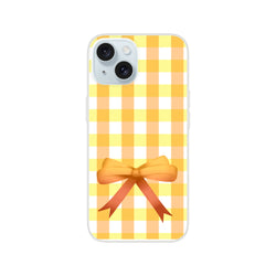 Yellow gingham bow iPhone case for iPhone 13–15, cute coquette aesthetic.