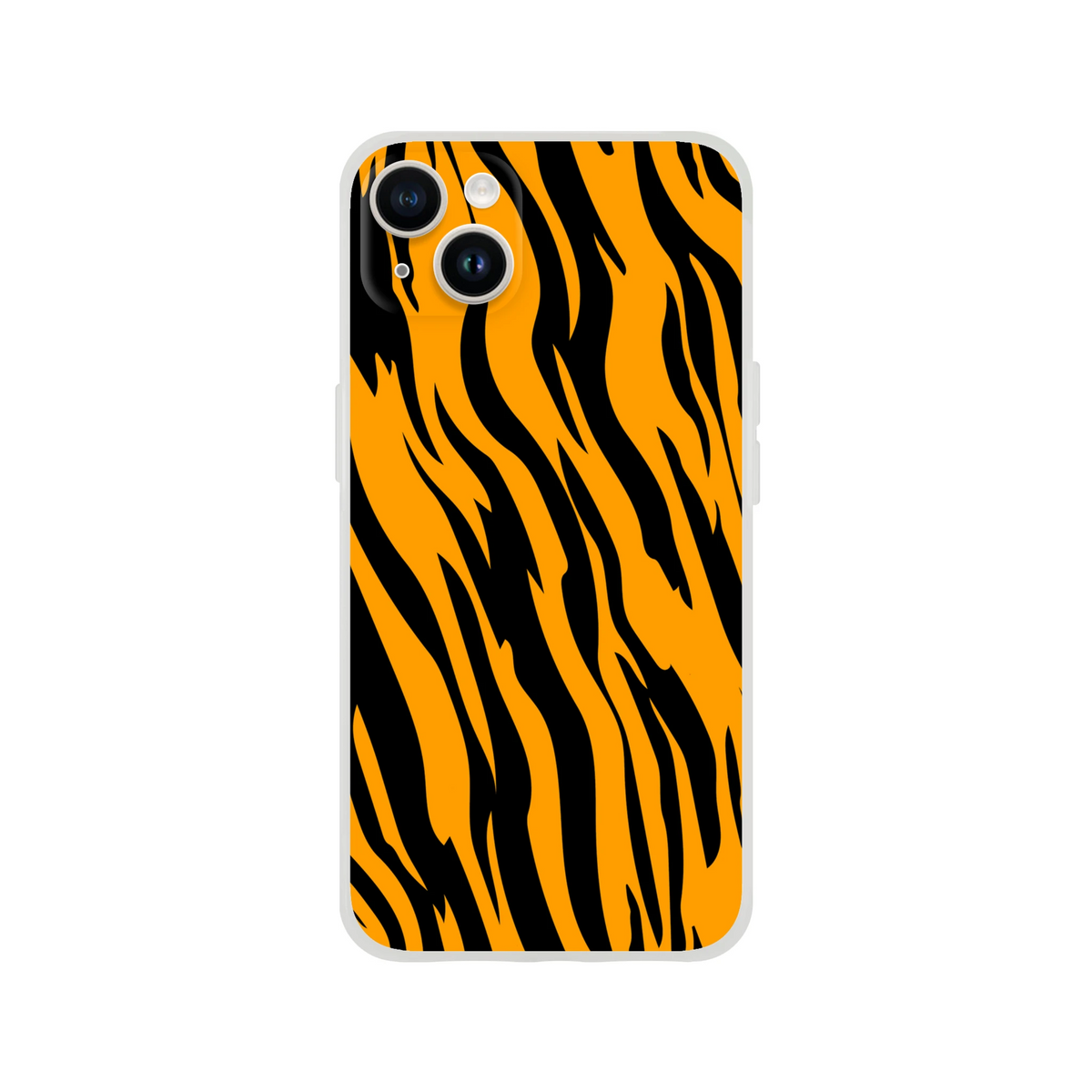 Orange and black tiger-print iPhone case for 13-16, bold animal aesthetic.