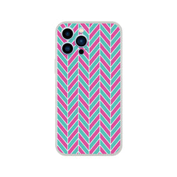 Pink and turquoise herringbone geometric iPhone case with matte finish for models 13-16.