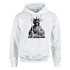 Liberty DJ men's graphic hoodie in white featuring Statue of Liberty with headphones at a DJ mixer.