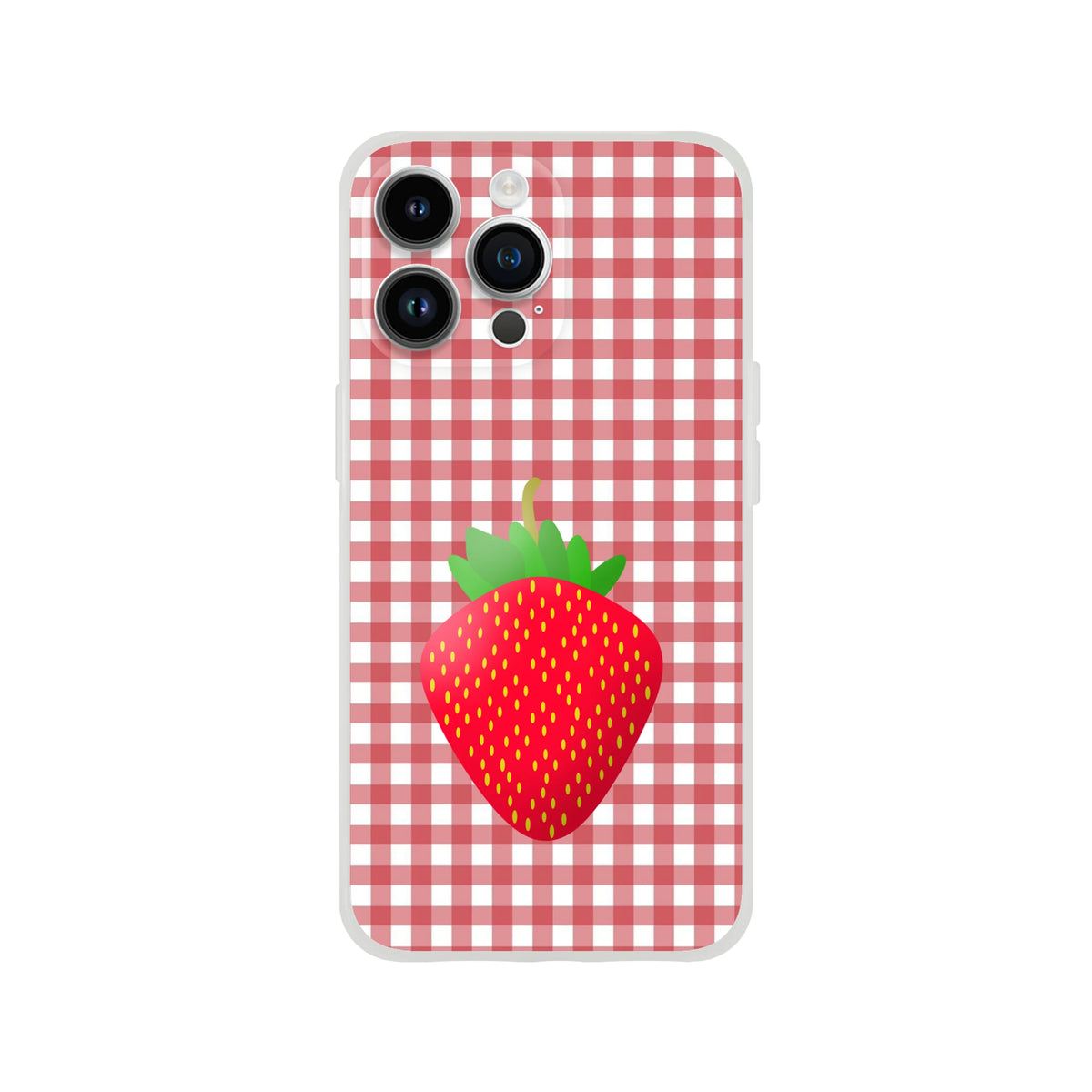 Cute Strawberry Gingham iPhone Case for 13-16, pink gingham with strawberry illustration