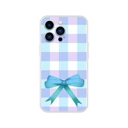 Blue gingham bow iPhone case for iPhone 13-16, cute coquette aesthetic.
