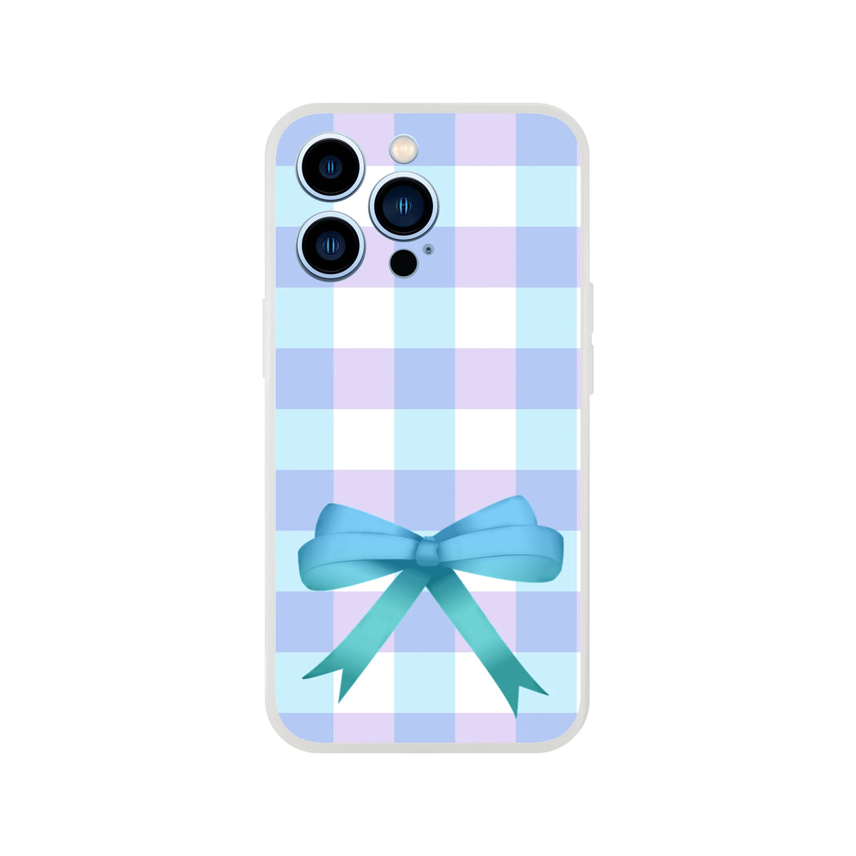 Blue gingham bow iPhone case for iPhone 13-16, cute coquette aesthetic.