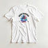 White men's t-shirt with a colorful palm tree watercolor graphic and curved 'Urban Palmtrees' text.