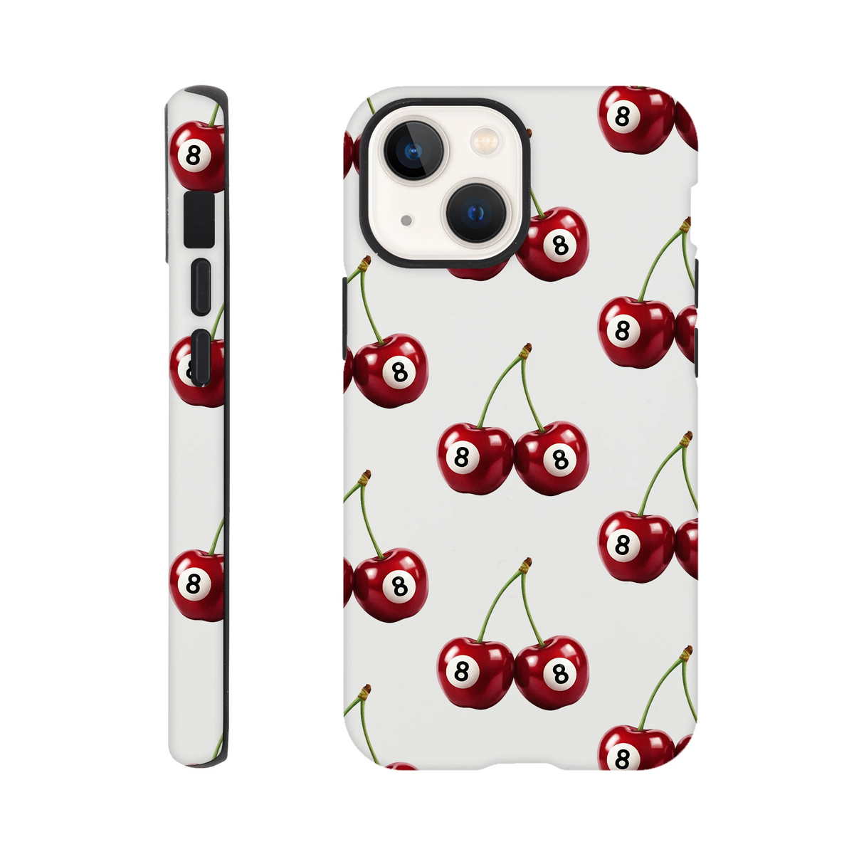 Lucky Cherries dual-layer iPhone case for 16/15/14/13 with glossy wraparound print on back and sides