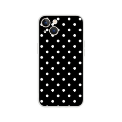 Retro black and white polka dot iPhone case with slim matte TPU shell for drop protection and wireless charging compatibility.