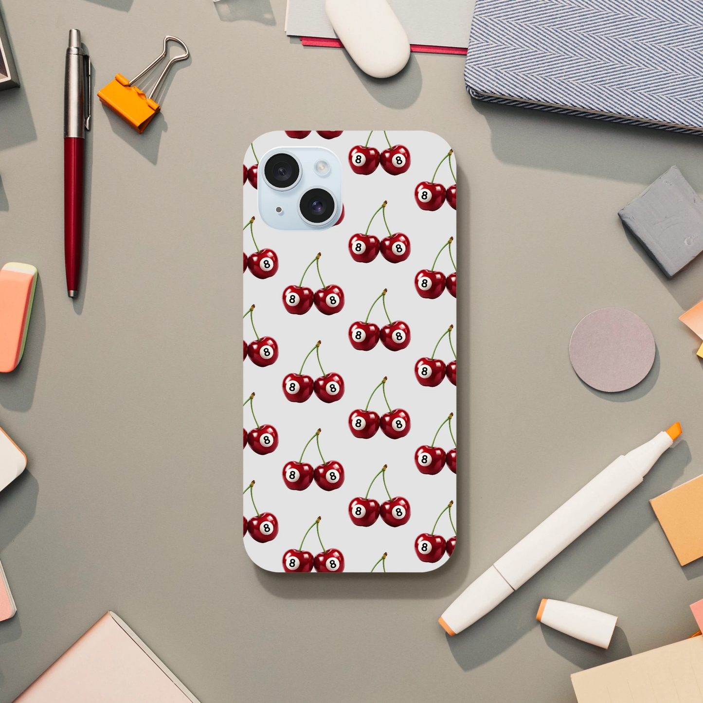 Lucky Cherries tough protective iPhone case for 16–13 with double-layer protection and wraparound cherry print.