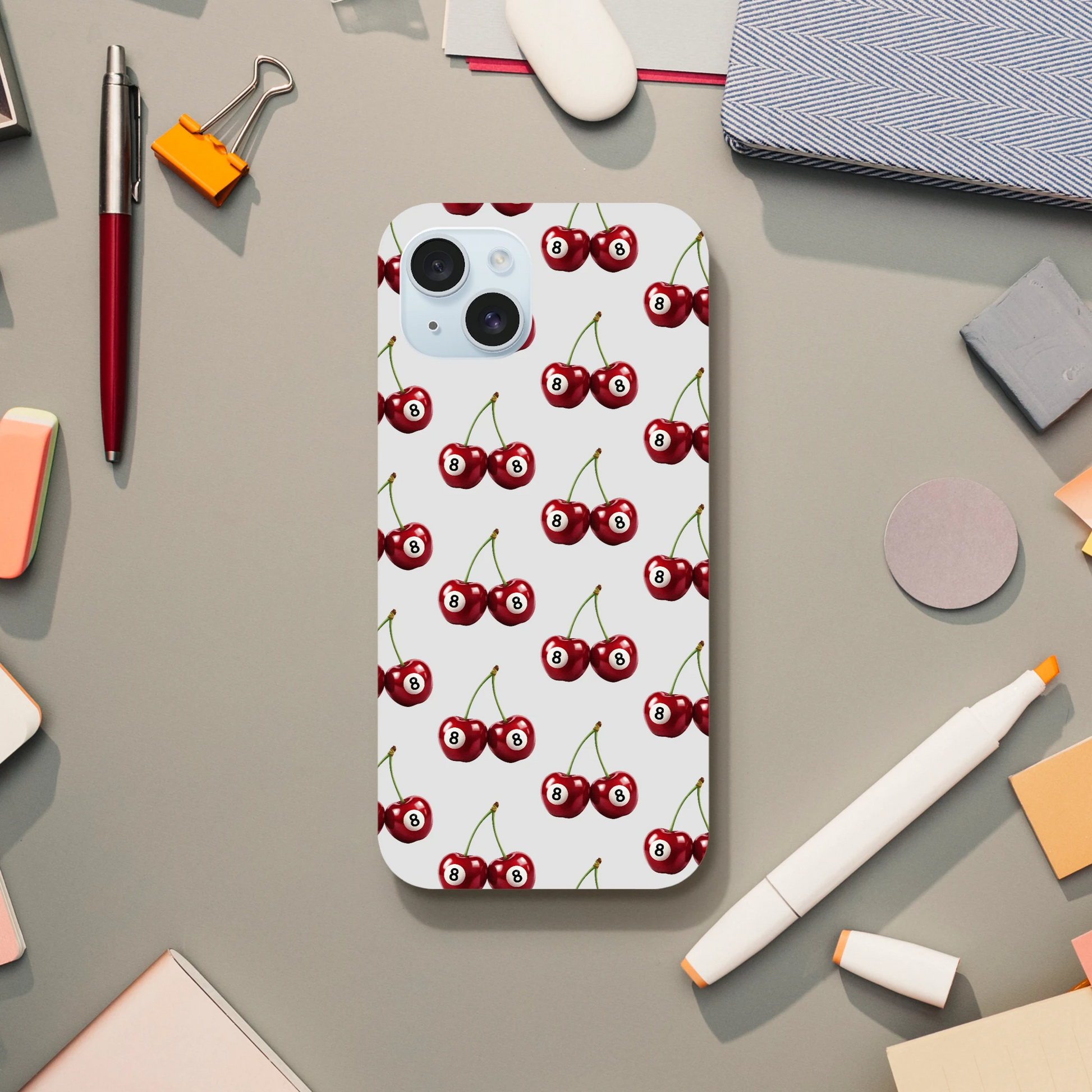 Lucky Cherries tough protective iPhone case for 16–13 with double-layer protection and wraparound cherry print.